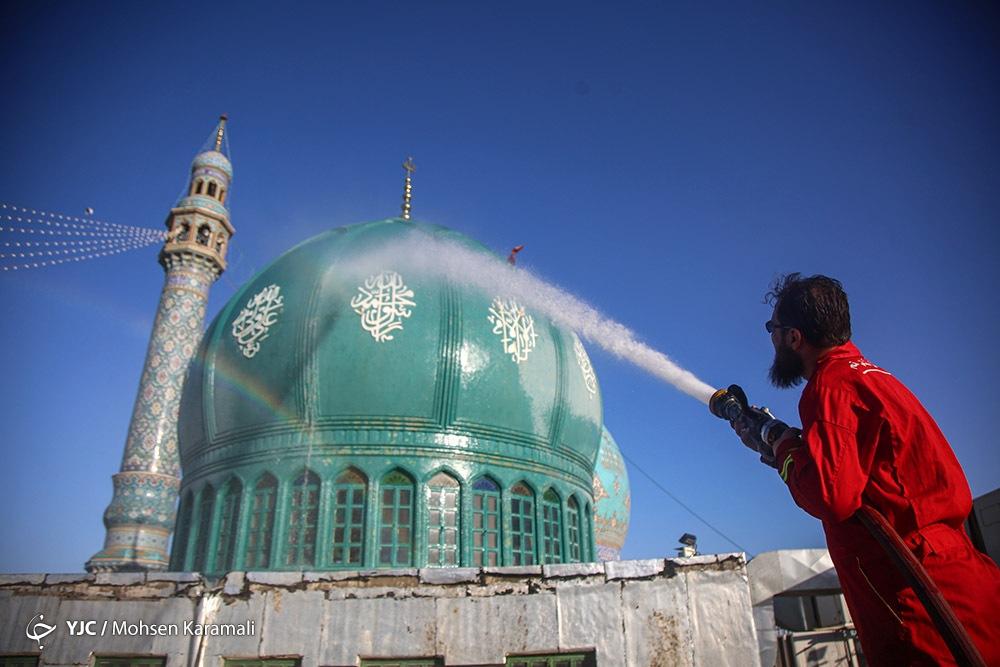 شستشوی گنبد مسجد مقدس جمکران